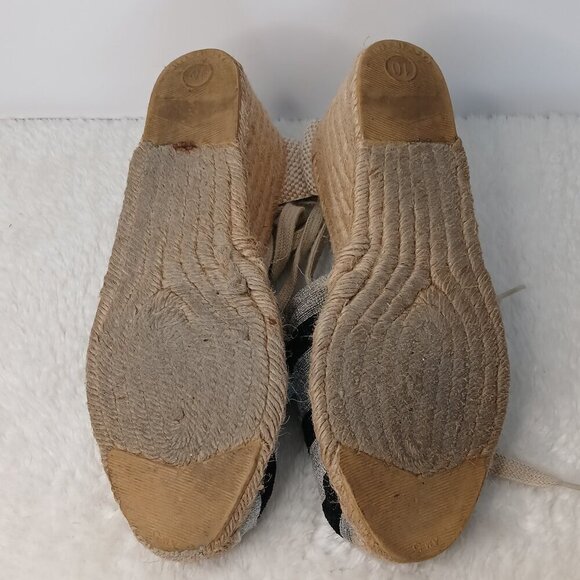 Women's Andre Assous Black & Beige Striped Wedge Heel Espadrille Sandals Size 10 - Picture 11 of 11